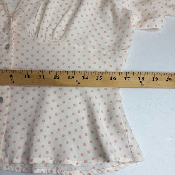 FREE PEOPLE Love Street Pink Ivory Polka Dot Long Sleeve Top Size L - Picture 14 of 15